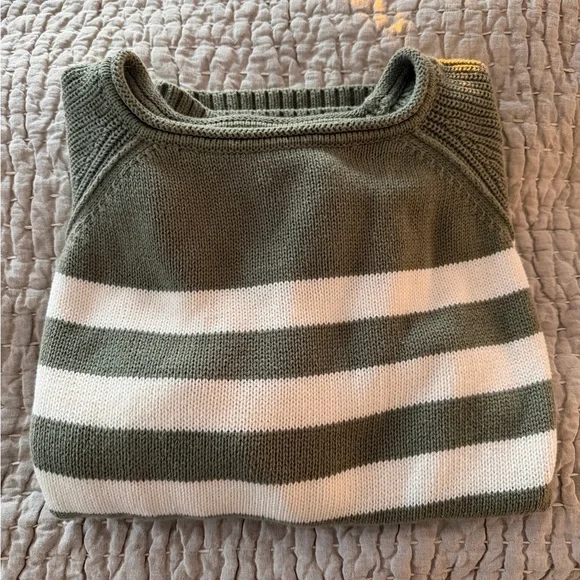Aerie Bistro Knit Striped Green and White Sweater Oversized Spring Summer - Picture 5 of 7